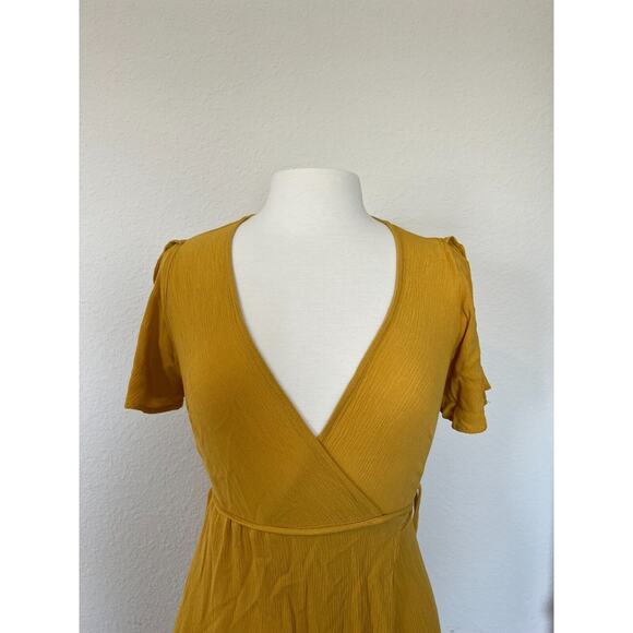 Lulus Much Obliged Wrap Maxi Dress Womens Small Golden Yellow Event Vacation - Picture 3 of 8